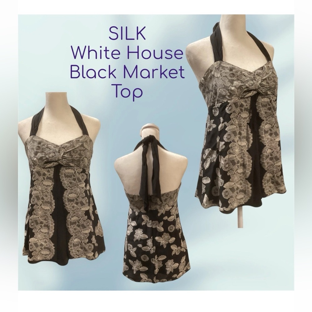 SILK Top White House Black Market Fab Size 4 Lace Effect Lined Bandeau With Ties